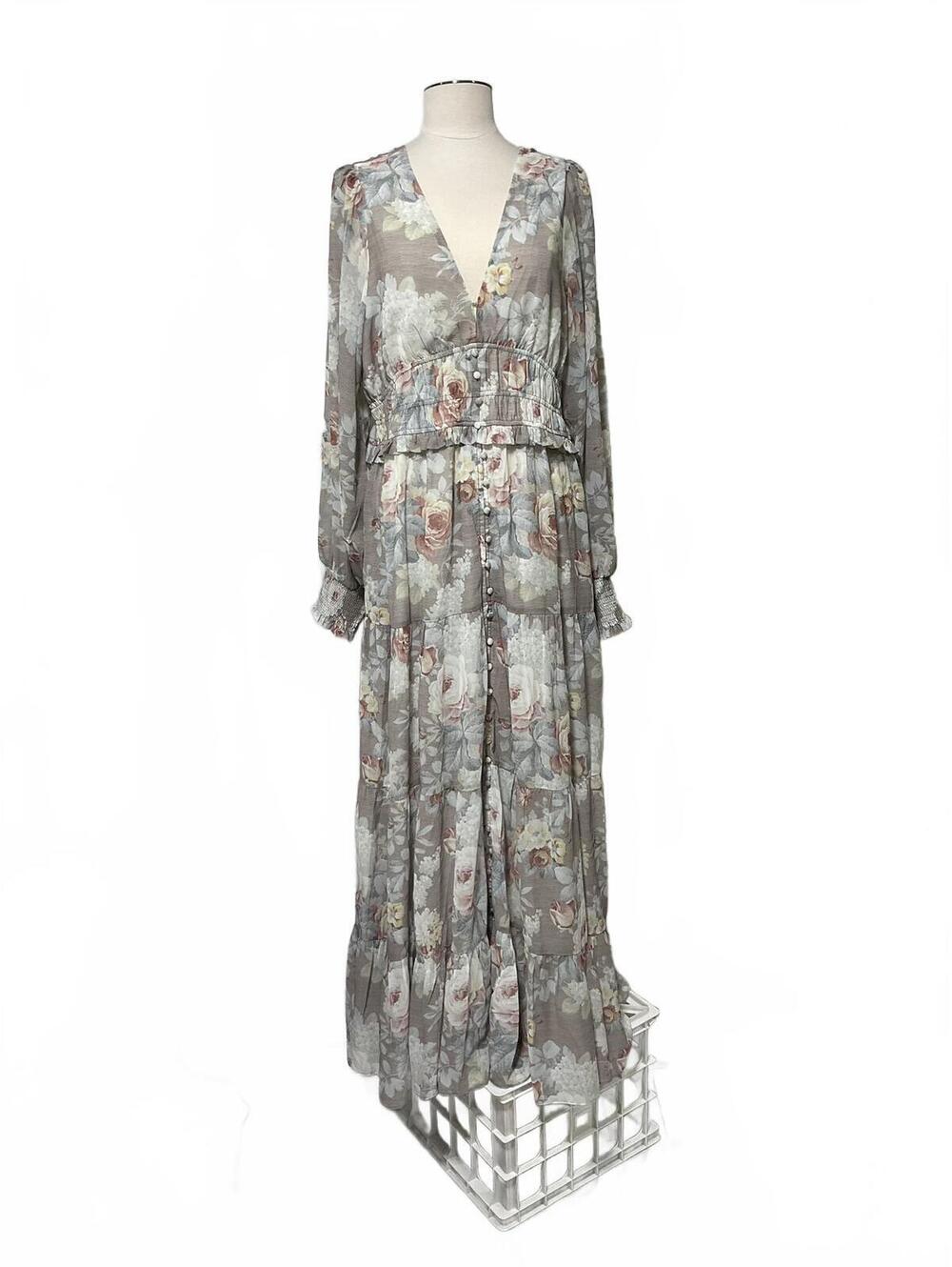 Trish Scully Floral Long Sleeve Maxi Dress Size XL dd4